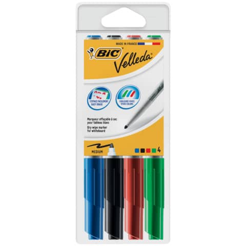 Marcatori per lavagne bianche BIC Velleda 1741 punta conica 4,5 mm assortiti - astuccio da 4 - 9581501